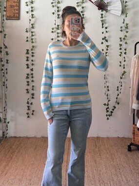 Lacoste light blue and butter yellow striped sweater. Size 38 EU / medium US